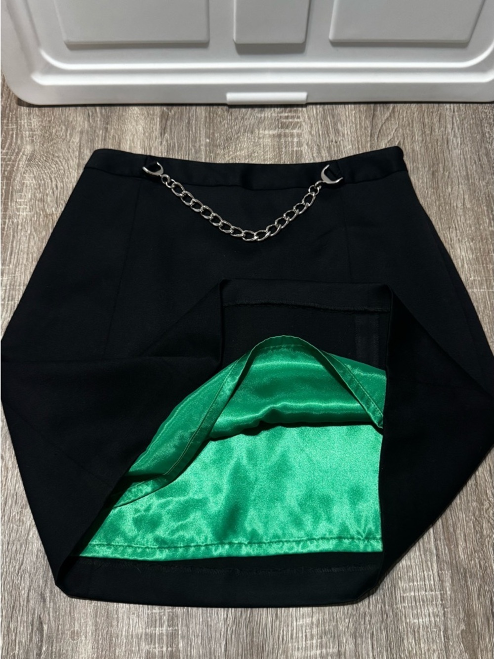 Milly Black A-Line Mini Skirt with Silver Chain Accent - Picture 2 of 8